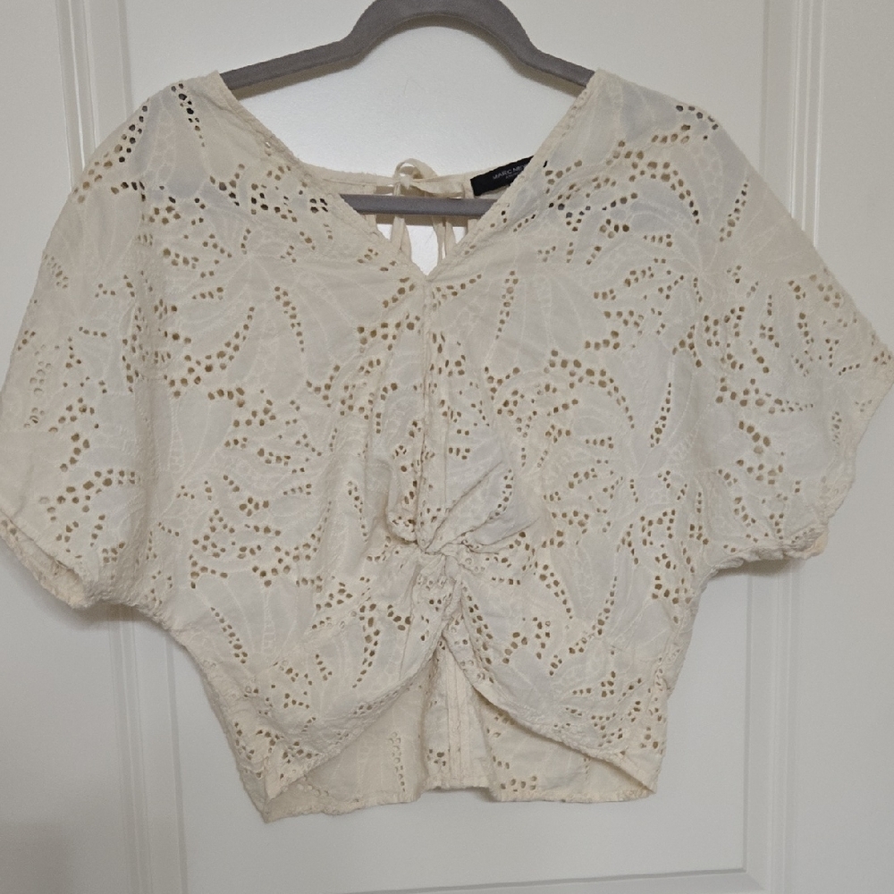 Marc New York Ivory Eyelet Tie-Front Blouse